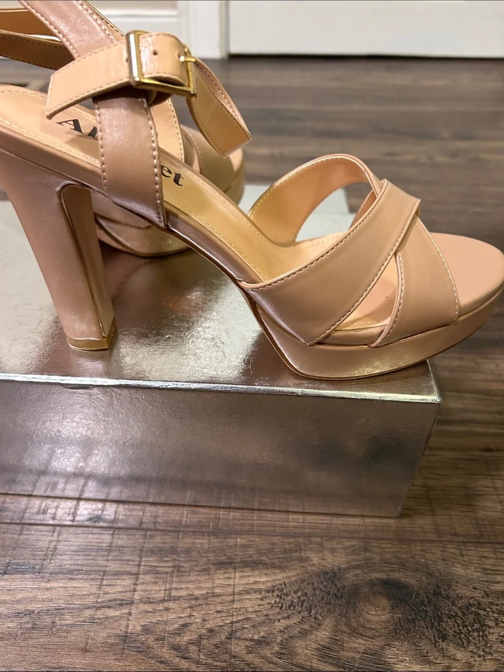 Nude Tan Platform Heel Sandals with Ankle Strap